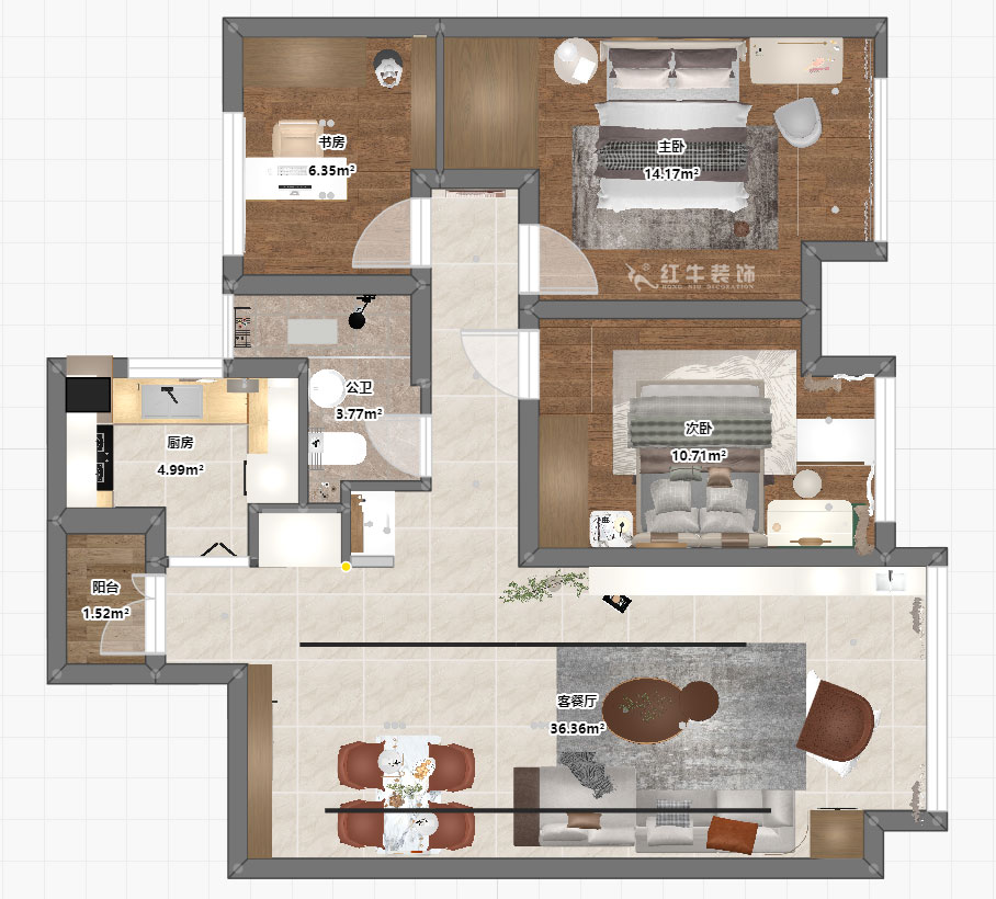 朱彥|潤錦城11-1702-87㎡-現(xiàn)代簡約風(fēng)格|3室1廳1衛(wèi)|新房裝修|定制家|全包13萬|00_03平面彩圖