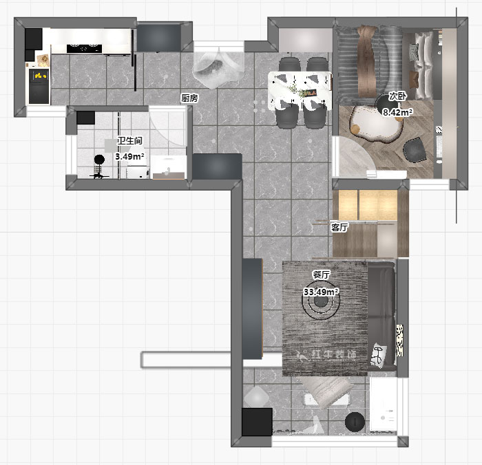 蔣琛｜弘陽時(shí)光里7-2-506-75㎡-現(xiàn)代簡約風(fēng)格｜2室2廳1衛(wèi)｜新房裝修｜定制家｜全包11萬｜00_05平面彩圖