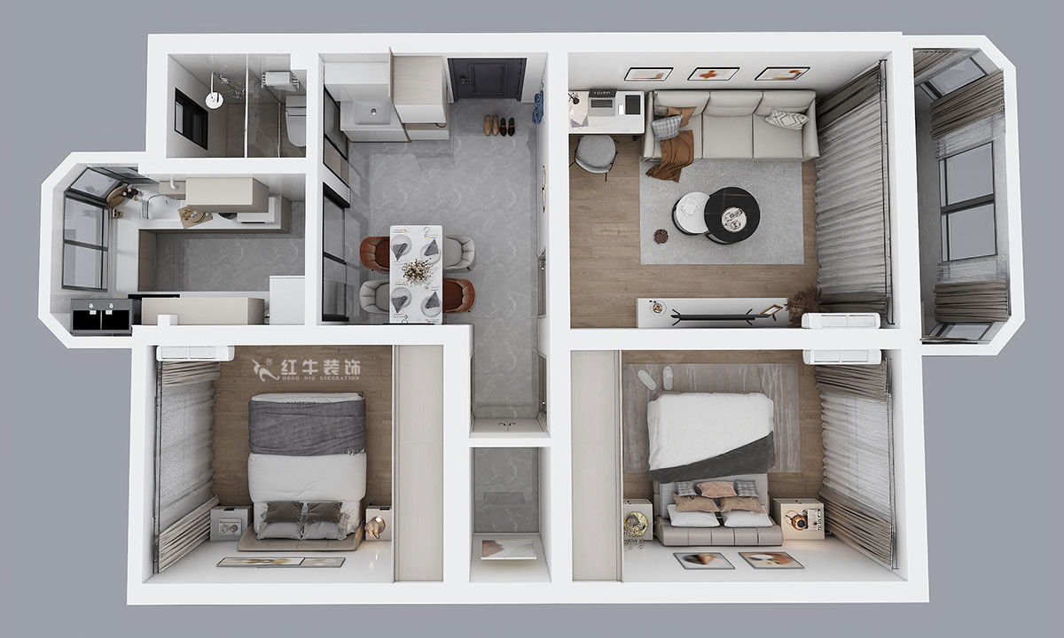蔣?。r(nóng)科院住宅小區(qū)36-2-304-75㎡-現(xiàn)代簡約風格｜3室1廳1衛(wèi)｜老房裝修｜定制家｜全包11萬｜00_04鳥瞰圖