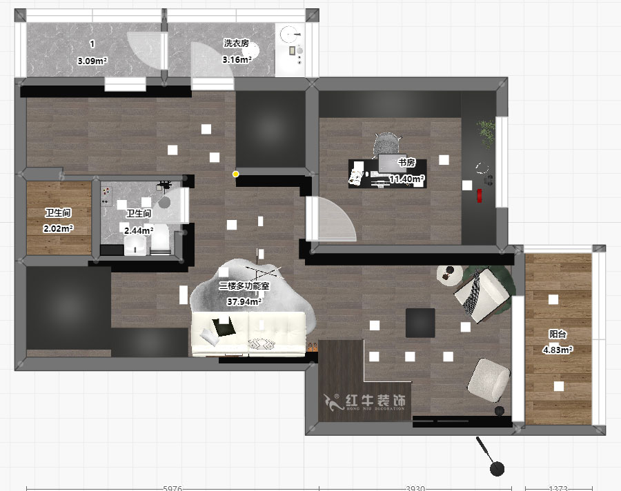 孟憲濤|攝山星城步青苑24-1-601-120㎡-簡(jiǎn)約風(fēng)格|4室2廳2衛(wèi)|毛坯裝修|定制家|全包16萬(wàn)|00_06二樓平面彩圖