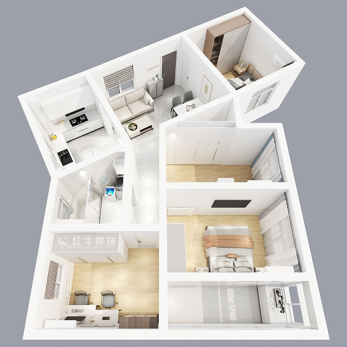 張智猿|長(zhǎng)營(yíng)村145號(hào)1-306-100㎡-現(xiàn)代簡(jiǎn)約風(fēng)格|4室1廳1衛(wèi)|老房裝修|定制家|全包15萬|00_05鳥瞰圖