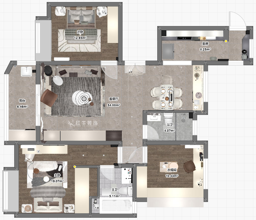 蔣?。靼l(fā)香山郡24-503-125㎡-現(xiàn)代簡約風(fēng)格｜3室2廳2衛(wèi)｜新房裝修｜定制家｜全包17萬｜00_03平面彩圖