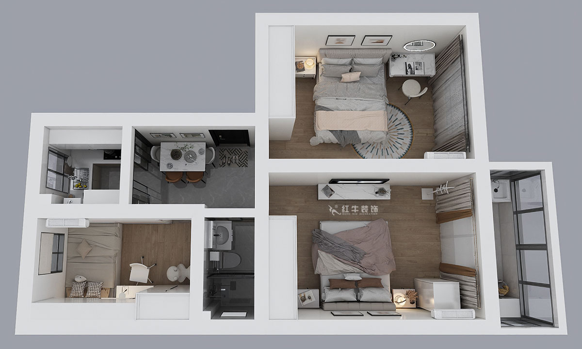 蔣?。P凰莊169-301-65㎡-現(xiàn)代簡約風(fēng)格｜3室1廳1衛(wèi)｜老房裝修｜定制家｜全包10萬｜00_04鳥瞰圖