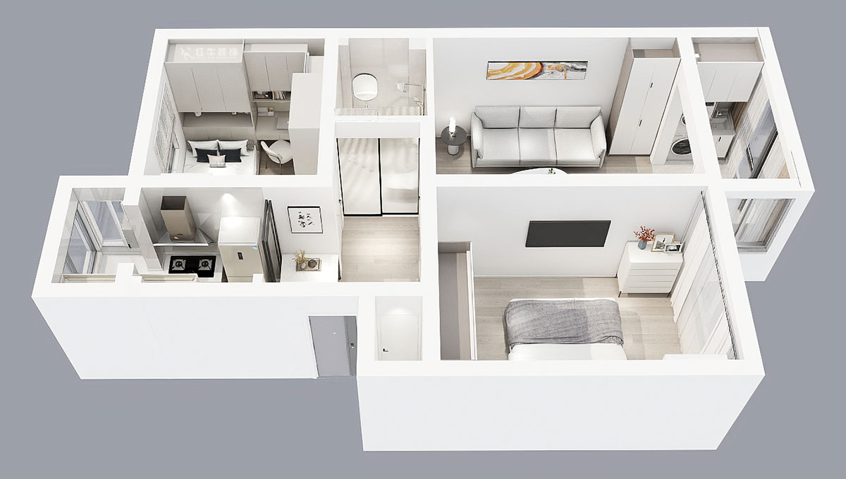 蔣?。驳吕?0號玻纖院小區(qū)14-103-65㎡-現(xiàn)代簡約風(fēng)格｜3室1廳1衛(wèi)｜老房裝修｜定制家｜全包10萬｜00_04鳥瞰圖