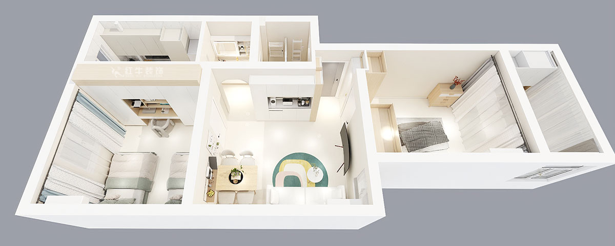 張智猿｜煤炭港60號(hào)1-3-102-60㎡-現(xiàn)代奶油風(fēng)｜2室1廳1衛(wèi)｜老房裝修｜定制家｜全包12萬｜00_05鳥瞰圖