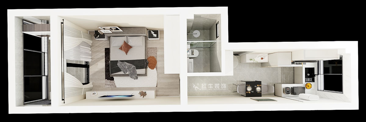 孟憲濤|殷高巷55-301-50㎡-現代簡約風格|1室1廳1衛(wèi)|老房裝修|定制家|全包8萬|00_04鳥瞰圖