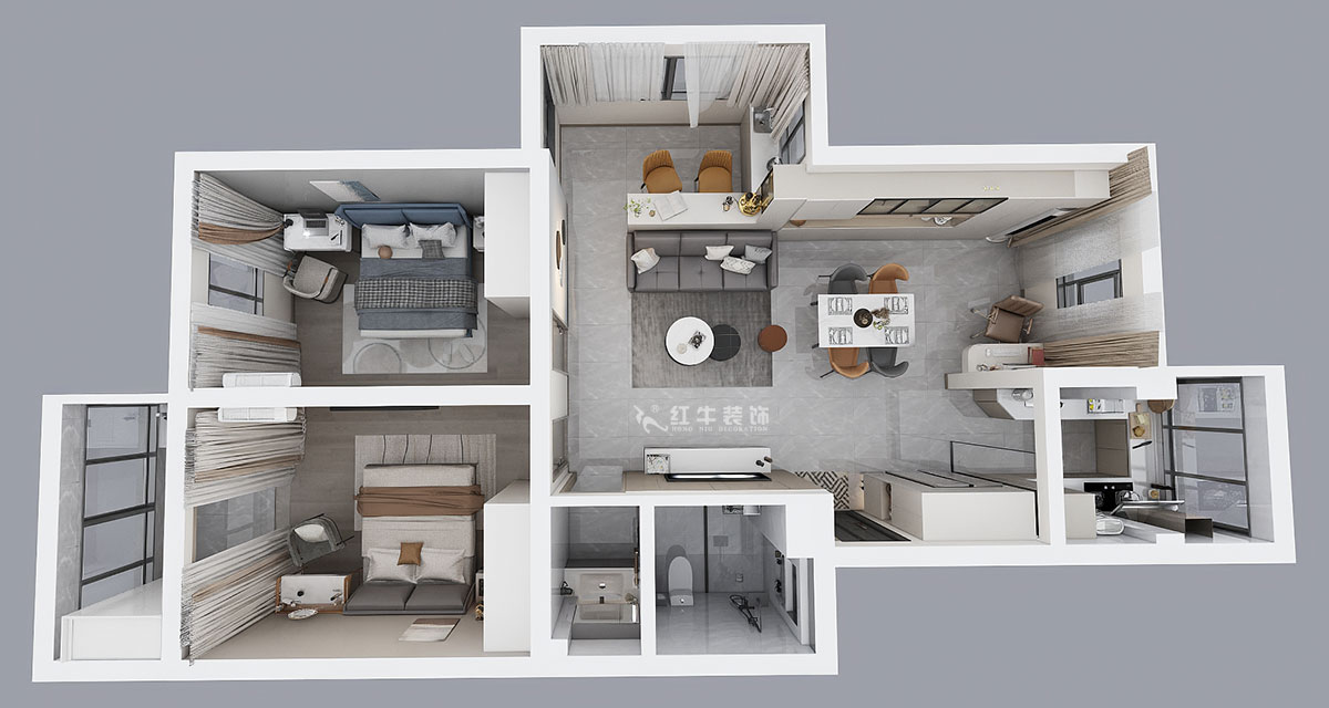 孟憲濤｜武定新村5-5-310-90㎡-現(xiàn)代簡約風格｜2室2廳1衛(wèi)｜老房裝修｜定制家｜全包14萬｜00_04鳥瞰圖