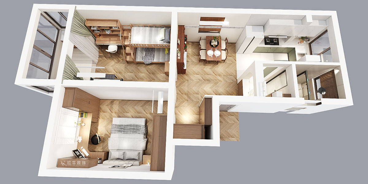 孟憲濤|寧夏路18號3-204-70㎡-現(xiàn)代風格|2室2廳1衛(wèi)|老房裝修|定制家|全包12萬|00_04鳥瞰圖