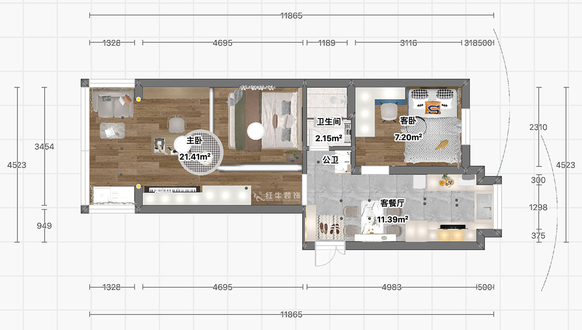 顧娟｜寧海路201號1-507-60㎡-現(xiàn)代簡約風(fēng)格｜2室2廳1衛(wèi)｜舊房裝修｜定制家｜全包11