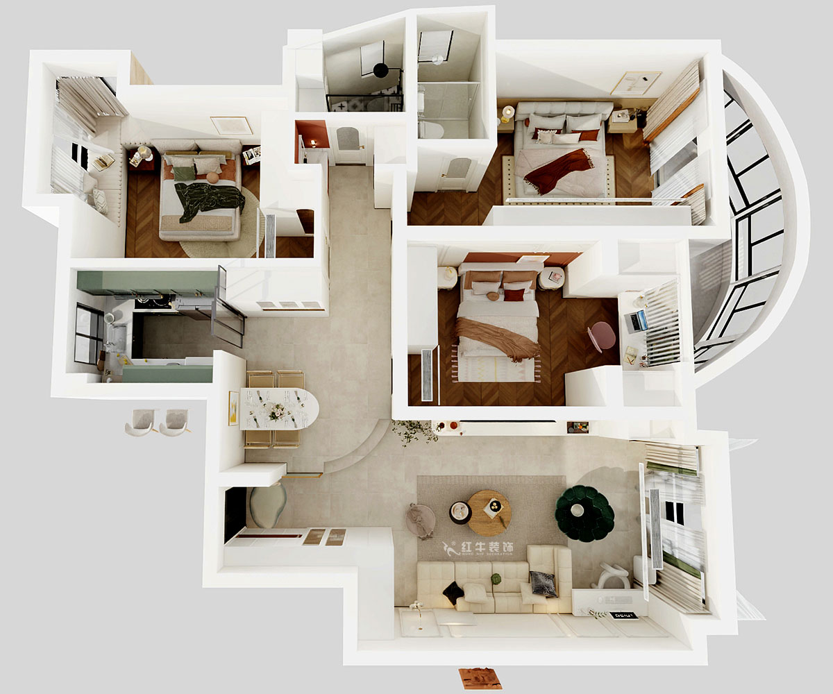 顧娟|翠島花城荷田苑6-101-135㎡-現(xiàn)代簡約風(fēng)格|3室2廳2衛(wèi)|舊房裝修|定制家|全包19萬|00_04鳥瞰圖