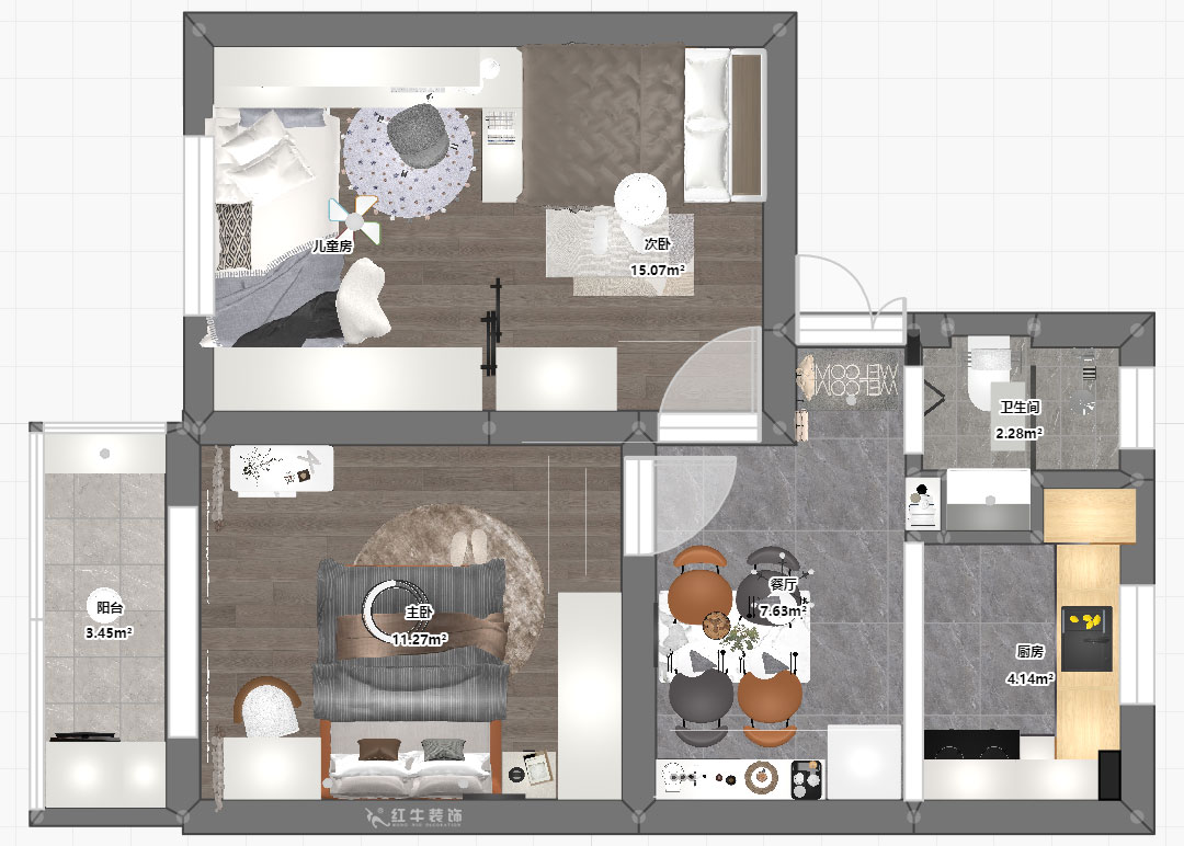 賈庭｜鹽倉橋48號1-402-55㎡-現(xiàn)代風(fēng)格｜2室1廳1廚1衛(wèi)｜老房裝修｜定制家｜全包8
