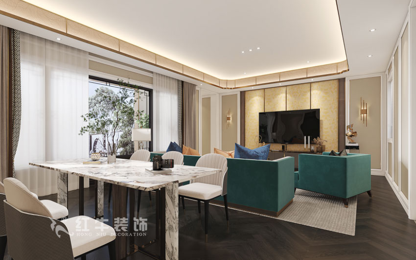 劉小勇｜雅園21-101-390㎡-現(xiàn)代奢華風(fēng)格｜9室2廳6衛(wèi)｜三層別墅裝修｜定制家｜全包｜03客餐廳