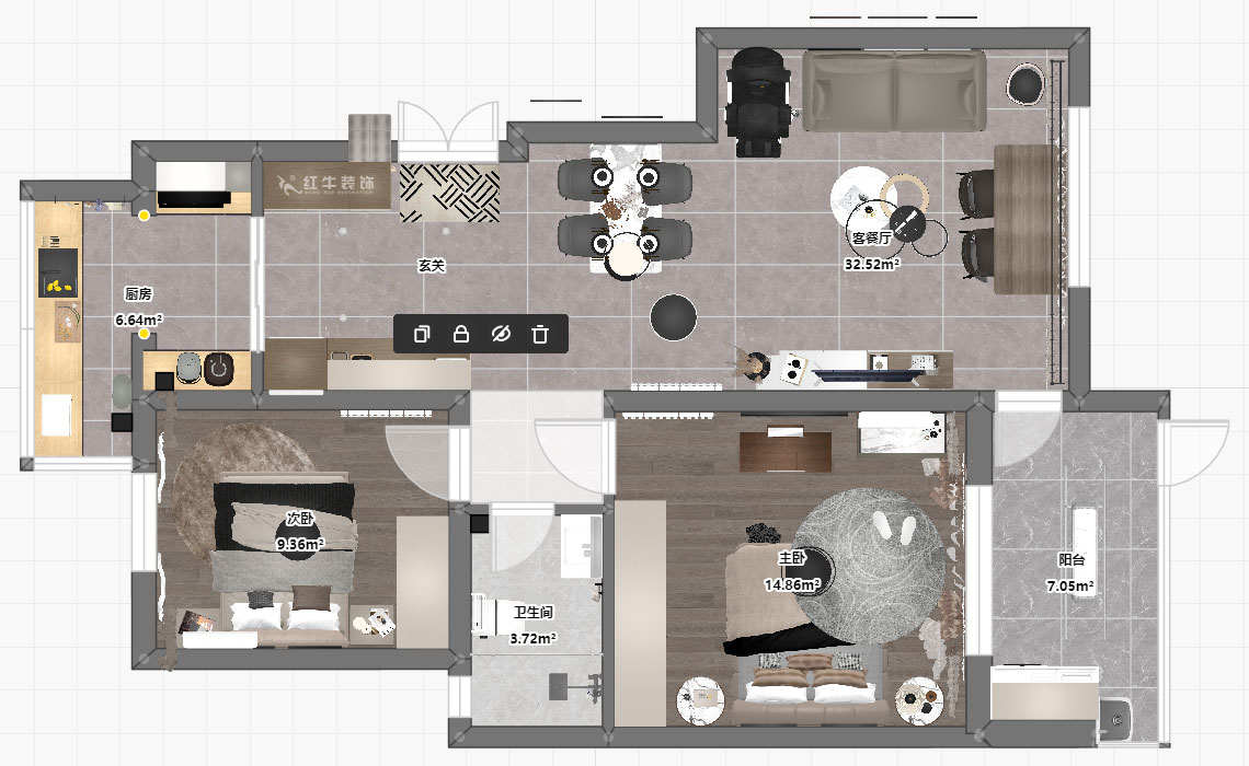 蔣?。欉\(yùn)嘉園12-104-90㎡-現(xiàn)代簡約風(fēng)格｜2室2廳2衛(wèi)｜老房裝修｜定制家｜全包13萬｜00_03平面彩圖