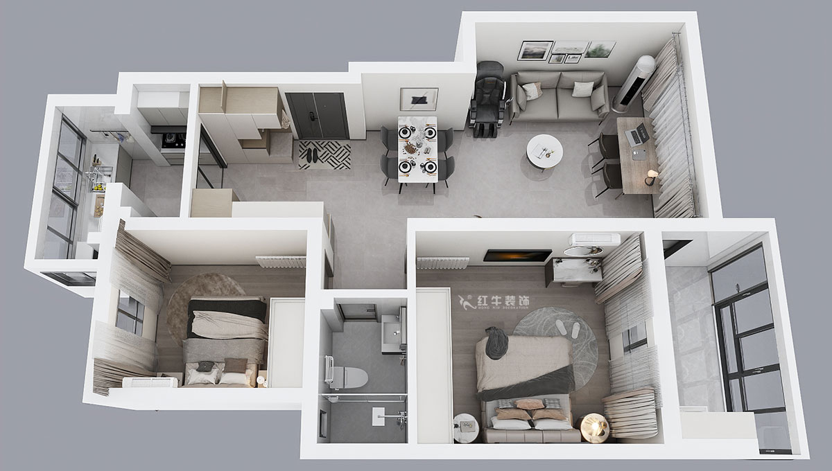 蔣琛｜鴻運(yùn)嘉園12-104-90㎡-現(xiàn)代簡約風(fēng)格｜2室2廳2衛(wèi)｜老房裝修｜定制家｜全包13萬｜00_04鳥瞰圖