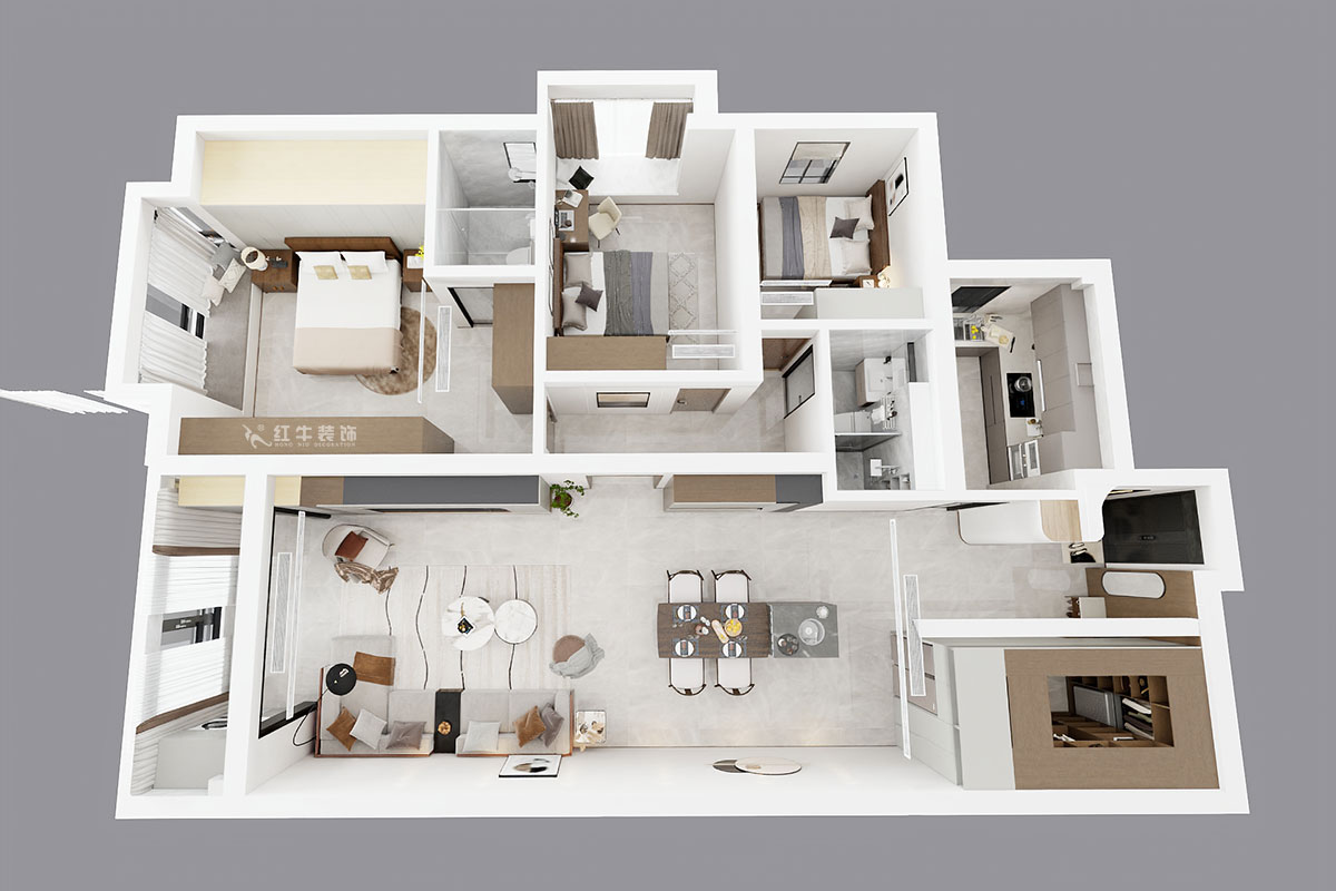 吳波｜京隆名爵府3-1107-165㎡-現(xiàn)代風(fēng)格｜3室2廳2衛(wèi)｜新房裝修｜定制家｜全包21萬｜00_05鳥瞰圖