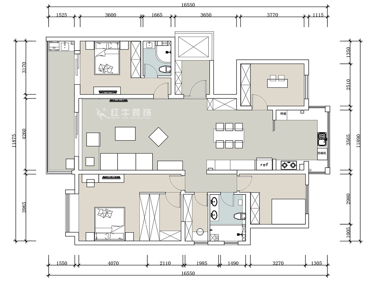 【實(shí)景案例】蔣?。幸卞\繡華府中苑-180㎡-新中式風(fēng)格｜5室2廳2衛(wèi)｜新房裝修｜定制家｜全包28萬(wàn)｜00_01平面布置圖
