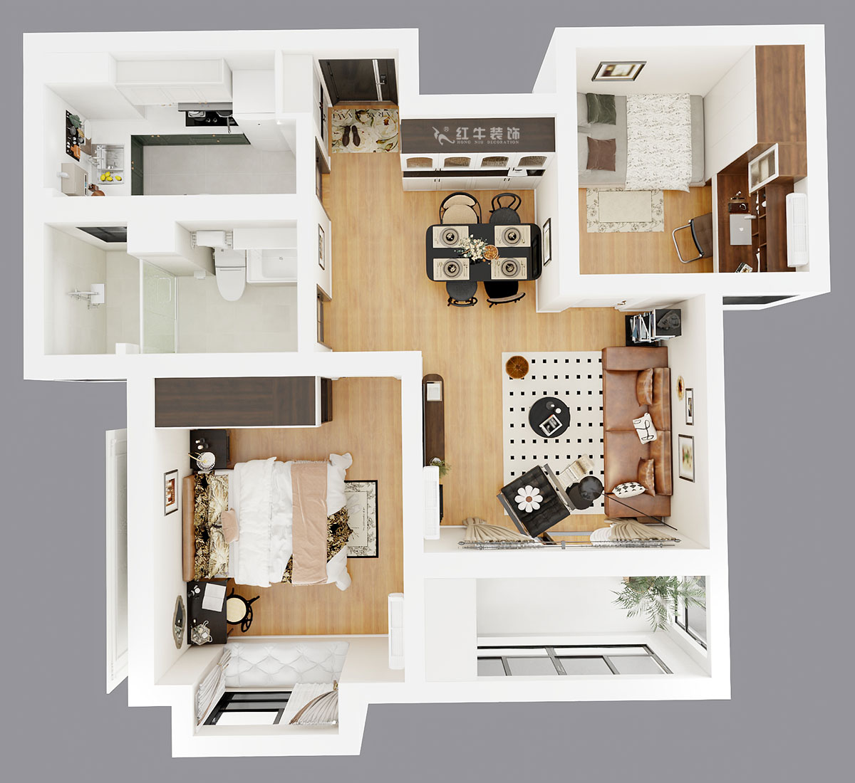 蔣?。鞚櫝鞘謪^(qū)23-802-65㎡-現(xiàn)代簡約風格｜2室1廳1衛(wèi)｜老房裝修｜定制家｜全包11萬｜00_04鳥瞰圖