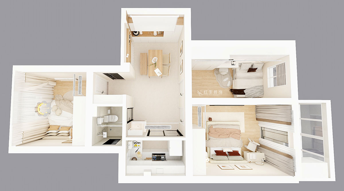 蔣?。俨狡?號606室-75㎡-現(xiàn)代簡約風(fēng)格｜3室2廳1衛(wèi)｜老房裝修｜定制家｜全包12萬｜00_04鳥瞰圖