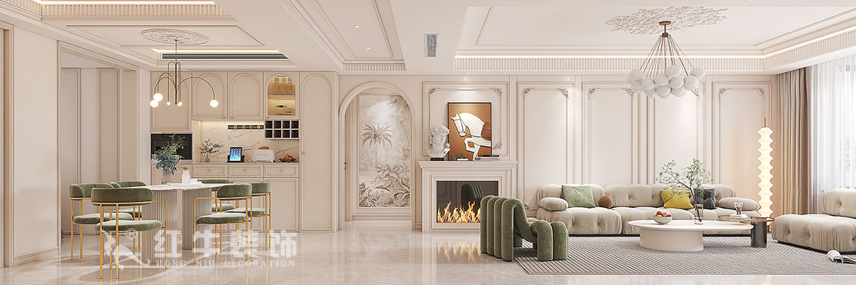 蔣琛｜御江金城11-3-2206-140㎡-法式奶油風(fēng)格｜3室2廳2衛(wèi)｜新房裝修｜定制家｜全包23萬｜00沙發(fā)背景