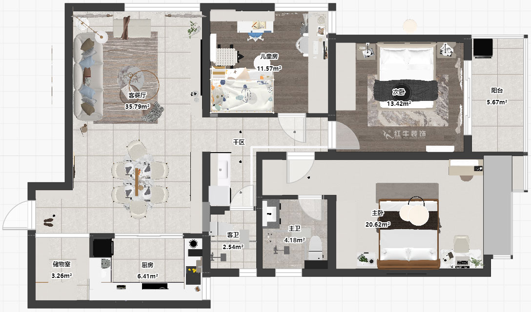 朱彥｜清江西苑17-2-1302-132㎡-現(xiàn)代簡(jiǎn)約風(fēng)格｜3室2廳2衛(wèi)｜老房裝修｜定制家｜全包14萬(wàn)｜00_03平面彩圖