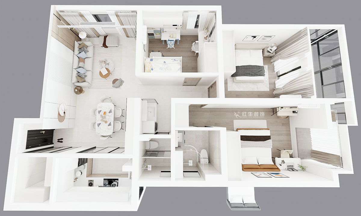 朱彥｜清江西苑17-2-1302-132㎡-現(xiàn)代簡(jiǎn)約風(fēng)格｜3室2廳2衛(wèi)｜老房裝修｜定制家｜全包14萬(wàn)｜00_04鳥(niǎo)瞰圖