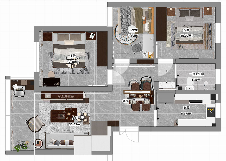 孟憲濤|攝山星城步青苑18-2-604-120㎡-現(xiàn)代簡(jiǎn)約風(fēng)格|4室2廳2衛(wèi)|毛坯房裝修|定制家|全包16萬(wàn)|00_05一樓平面彩圖
