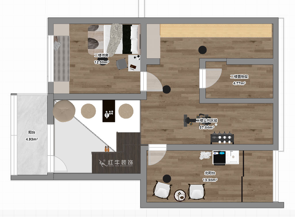 孟憲濤|攝山星城步青苑18-2-604-120㎡-現(xiàn)代簡(jiǎn)約風(fēng)格|4室2廳2衛(wèi)|毛坯房裝修|定制家|全包16萬(wàn)|00_06二樓平面彩圖