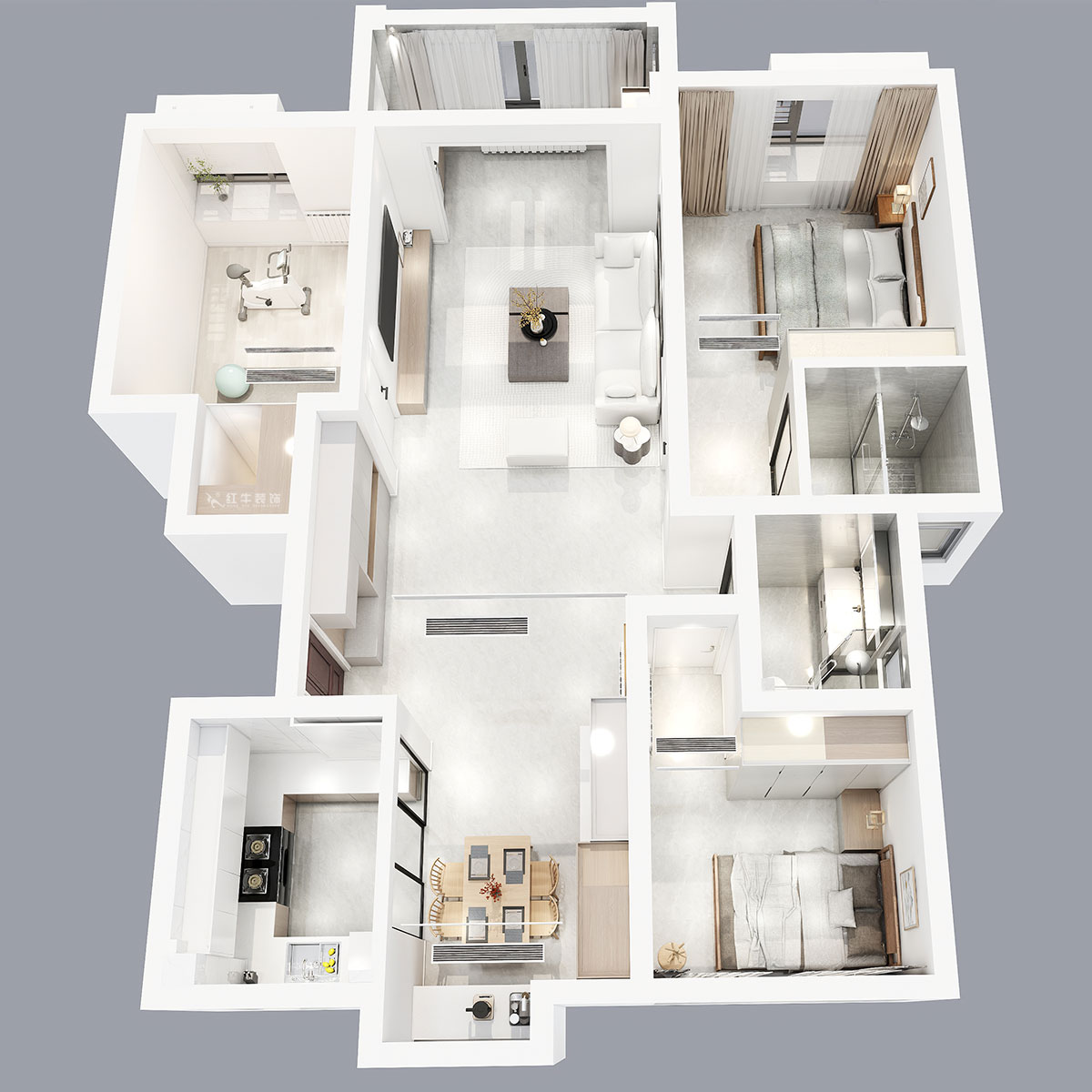 張智猿｜啟迪城博園1-302-114㎡-現(xiàn)代風(fēng)格｜3室2廳1衛(wèi)｜新房裝修｜定制家｜全包17萬(wàn)｜00_06鳥(niǎo)瞰圖1