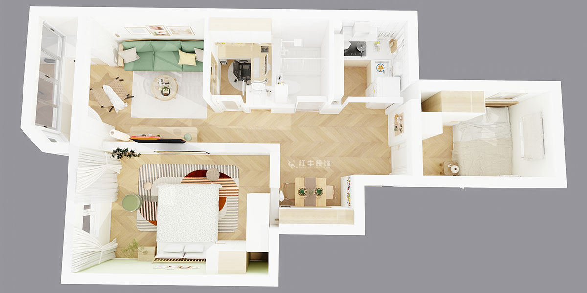 朱明琪|評事街137號3-402-71㎡-原木風格|3室2廳1衛(wèi)|老房改造|定制家|全包11萬|00_04鳥瞰圖