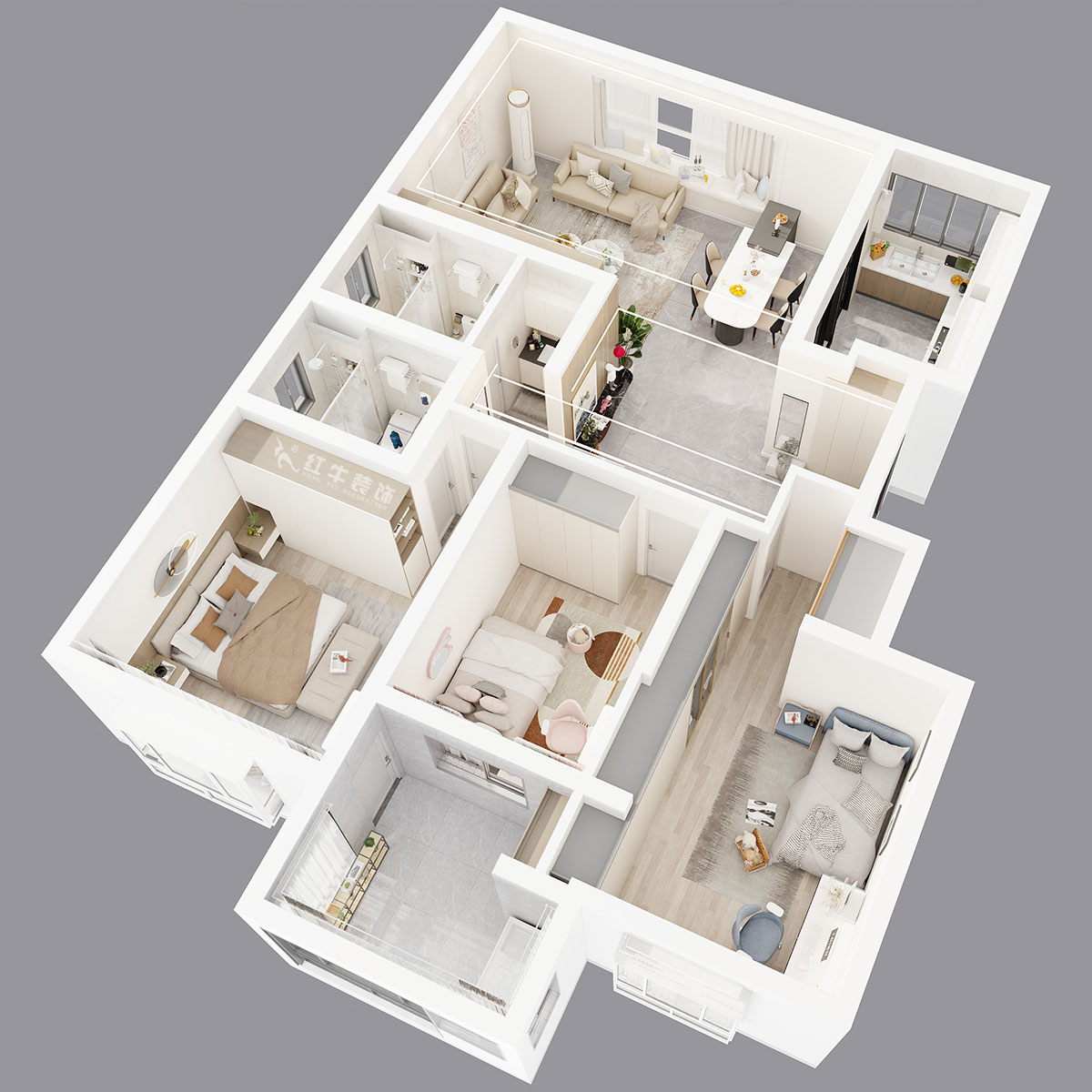 吳波|楓丹白露8-3-402-140㎡-現(xiàn)代風(fēng)格|3室2廳2衛(wèi)|新房裝修|定制家|全包18萬(wàn)|00_05鳥瞰圖