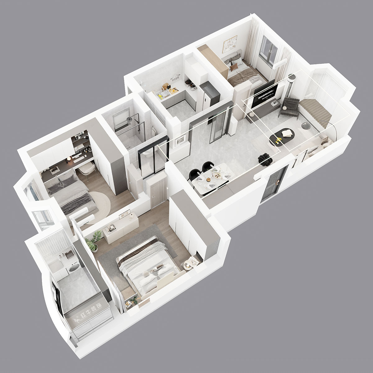 吳波|良城美景15-1-902-105㎡-現(xiàn)代簡約風(fēng)格|3室2廳1衛(wèi)|舊房裝修|定制家|全包14萬|00_05鳥瞰圖