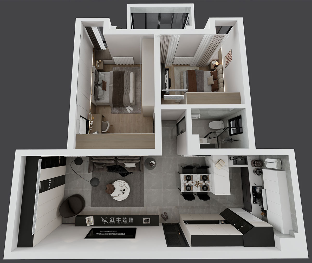 劉萍萍｜潤花園2-2-202-94㎡-現(xiàn)代簡約風格｜2室2廳1衛(wèi)｜老房裝修｜定制家｜全包13萬｜00_05鳥瞰圖