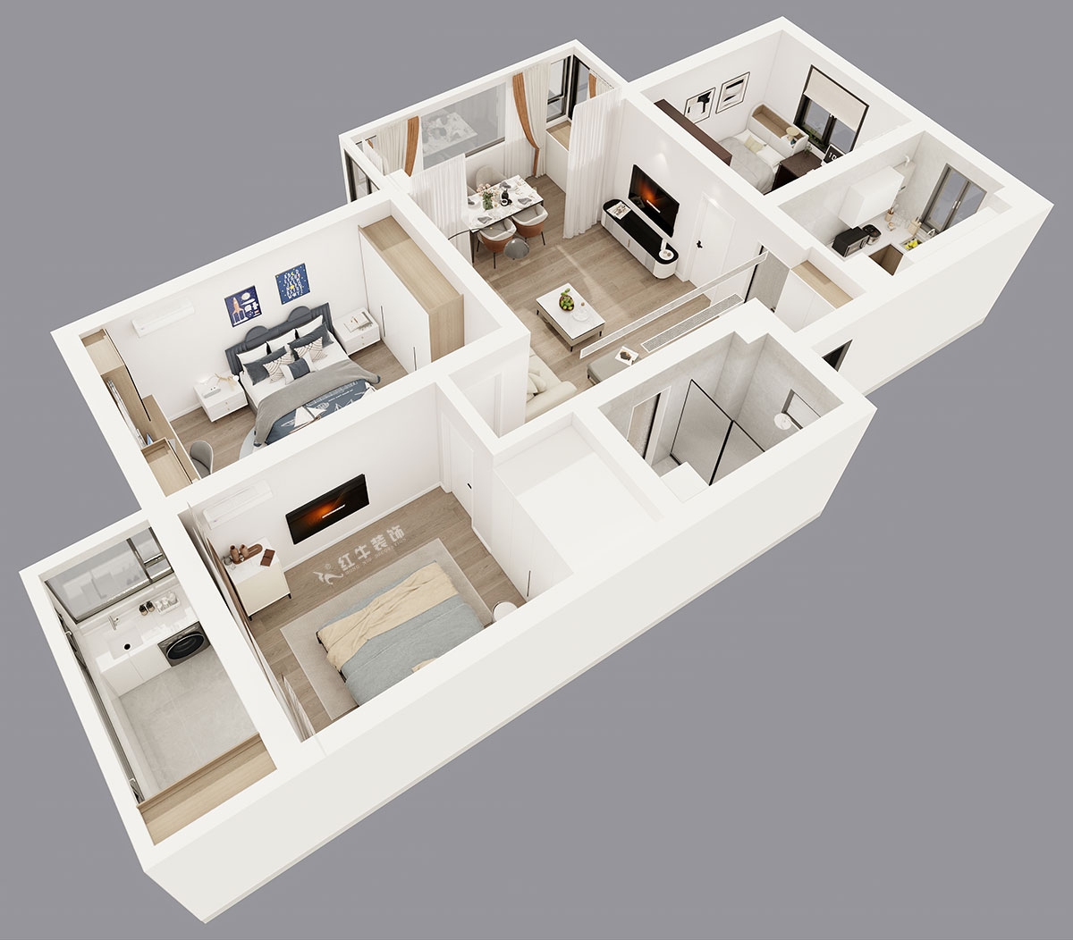 吳波｜宏鷹花園2-601-103㎡-現(xiàn)代簡(jiǎn)約風(fēng)格｜3室2廳1衛(wèi)｜舊房裝修｜定制家｜全包13萬(wàn)｜00_05鳥瞰圖