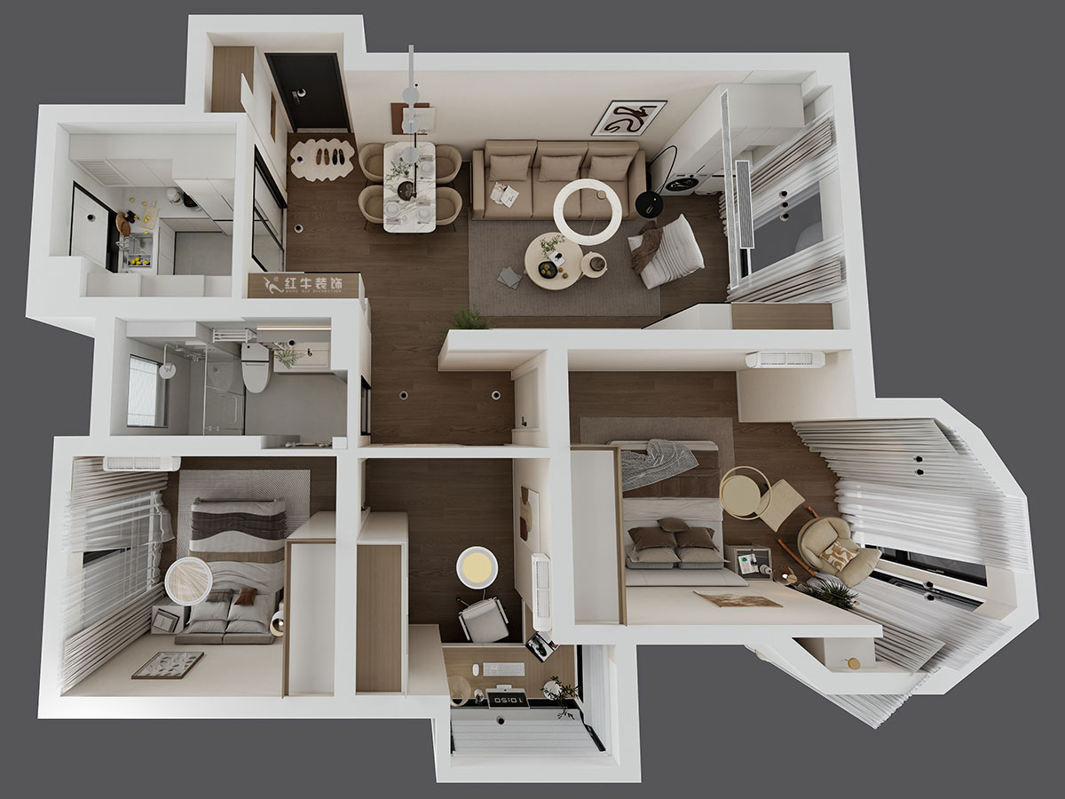 蔣?。心鲜兰o(jì)雅苑二期4-504-93㎡-現(xiàn)代簡約風(fēng)格｜3室1廳1衛(wèi)｜毛坯房裝修｜定制家｜全包12萬｜00_04鳥瞰圖