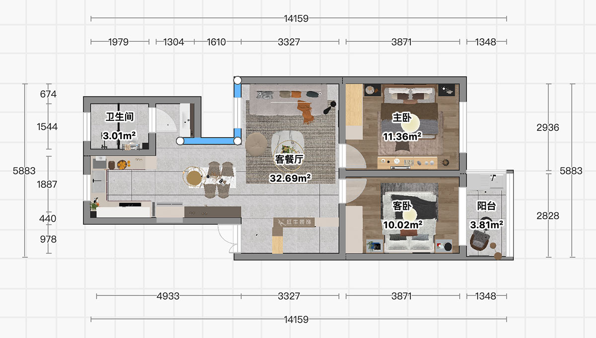 顧娟｜曹后村30號大院4-3-304-75㎡-現(xiàn)代風格｜2室2廳1衛(wèi)｜舊房裝修｜定制家｜全包12