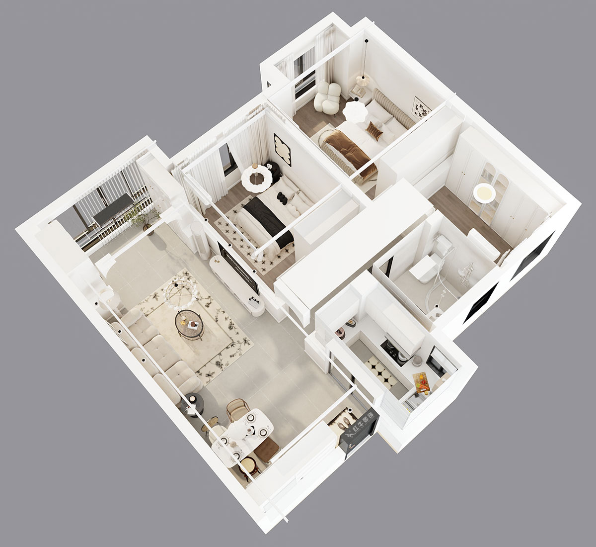 吳波｜紫金上品苑4-1002-90㎡-現(xiàn)代簡(jiǎn)約風(fēng)格｜3室2廳1衛(wèi)｜新房裝修｜定制家｜全包12萬｜00_05鳥瞰圖