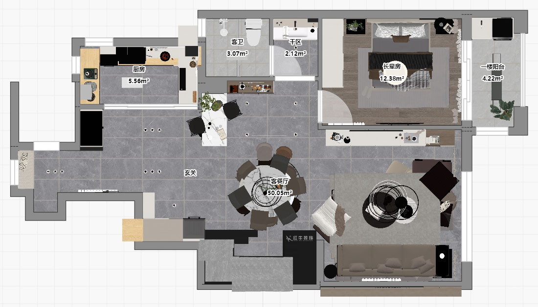 蔣?。┥紧斈芷咛栐?-205-280㎡-現(xiàn)代簡約風(fēng)格｜復(fù)式｜4室2廳3衛(wèi)｜毛坯裝修｜定制家｜全包40萬｜00_05一層平面彩圖