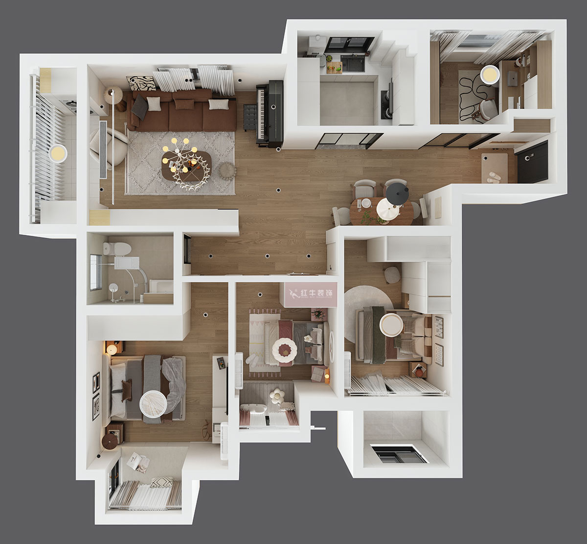 仇美蓉｜熊貓匯智家園2-2-1106-110㎡-簡(jiǎn)約風(fēng)格｜4室2廳1衛(wèi)｜老房裝修｜定制家｜全包12萬(wàn)｜00_04鳥(niǎo)瞰圖