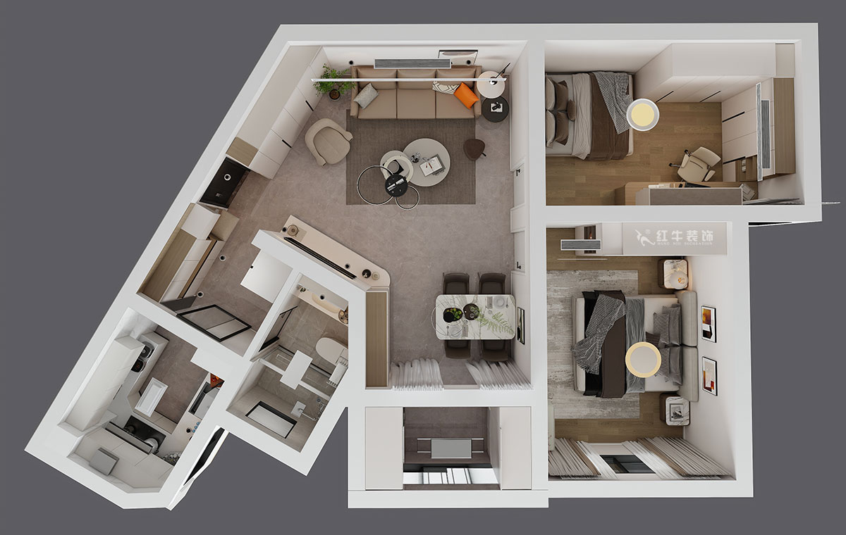 蔣?。埥^(qū)陽光廣場(chǎng)5-2002-90㎡-現(xiàn)代簡(jiǎn)約風(fēng)格｜2室2廳1衛(wèi)｜二手房裝修｜定制家｜全包12萬｜00_04鳥瞰圖