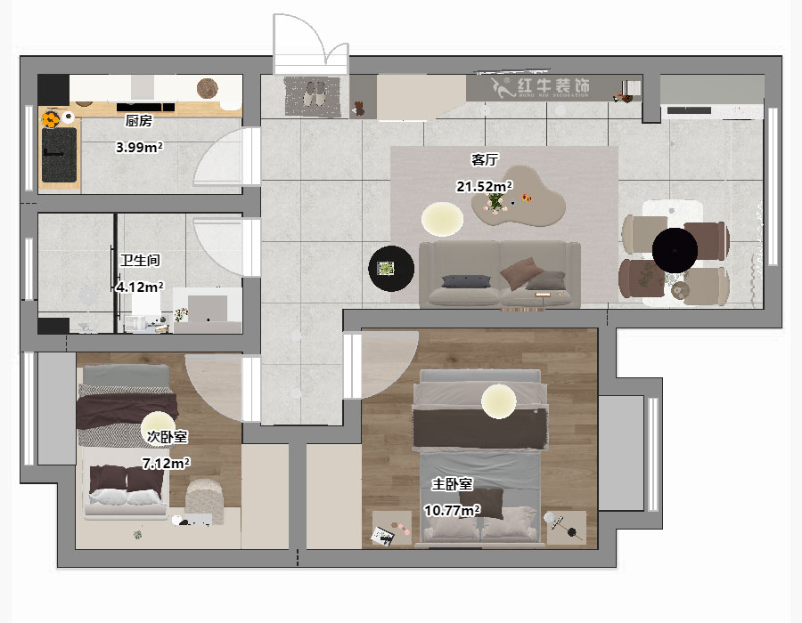 劉曉芳｜棠祥南苑1-1304-70㎡-現(xiàn)代風格｜2室2廳1衛(wèi)｜新房裝修｜定制家｜全包11