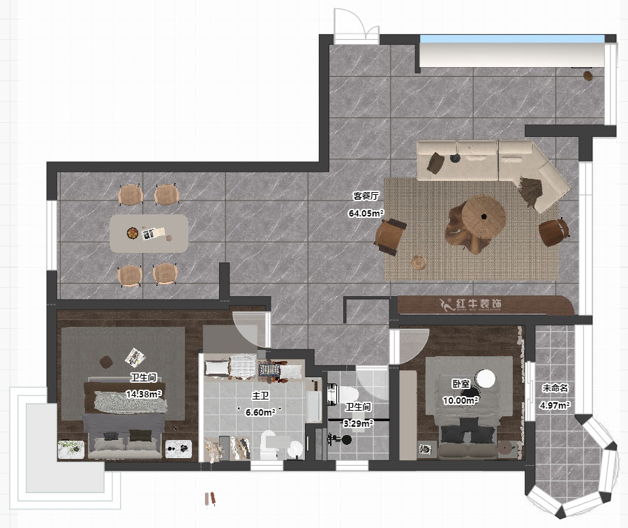 蔣琛｜左岸名苑月桂閣2-1-1401-140㎡-意式極簡風格｜3室2廳2衛(wèi)｜老房裝修｜婚房裝修｜定制家｜全包18萬｜00_03平面彩圖