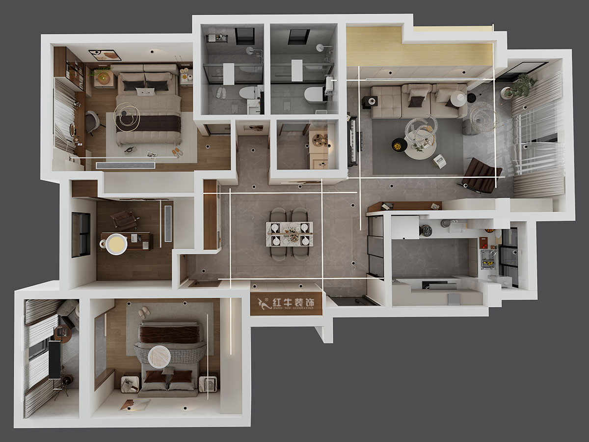 劉小勇｜柏悅瀾庭28-206-125㎡-現(xiàn)代簡(jiǎn)約風(fēng)格｜3室2廳2衛(wèi)｜老房裝修｜定制家｜全包17萬(wàn)｜00_04鳥(niǎo)瞰圖