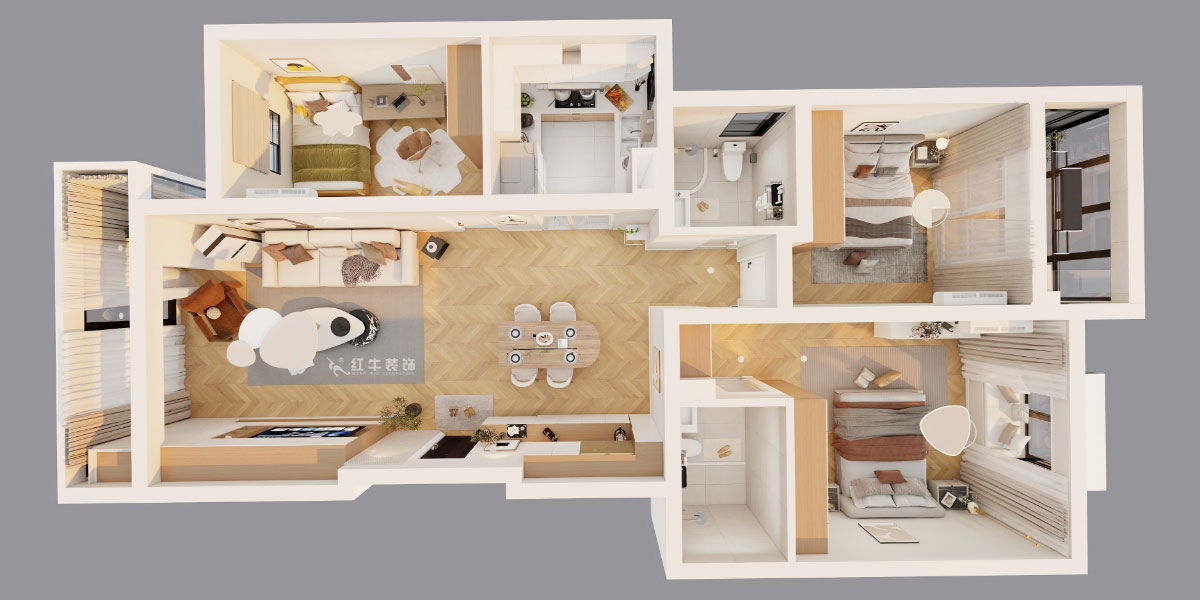 吳波｜仁恒翠竹園28-2-303-117㎡-現(xiàn)代簡(jiǎn)約風(fēng)格｜3室2廳2衛(wèi)｜舊房裝修｜定制家｜全包13萬(wàn)｜00_04鳥瞰圖