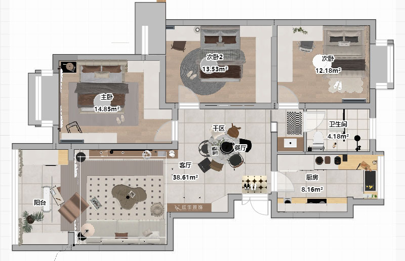 劉萍萍｜城開怡家1-2-1004-113㎡-奶油風格｜3室2廳1衛(wèi)｜老房裝修｜婚房裝修｜定制家｜全包14