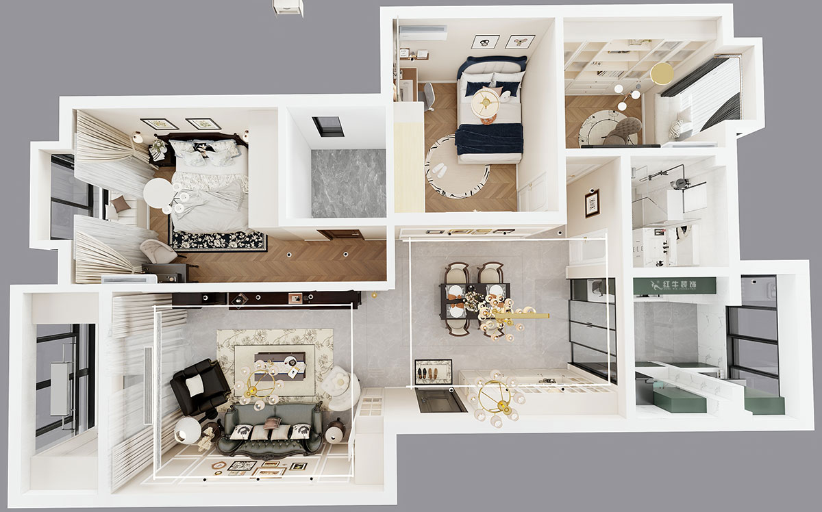 劉小勇|江南名府3-204-115㎡-簡美風格|3室2廳1衛(wèi)|老房裝修|定制家|全包13萬|00_04鳥瞰圖