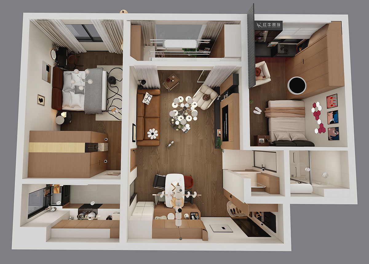 朱明琪｜朗詩國(guó)際街區(qū)中園6-1-602-100㎡-現(xiàn)代原木風(fēng)格｜2室1廳1衛(wèi)｜老房裝修｜定制家｜全包11萬｜00_04鳥瞰圖