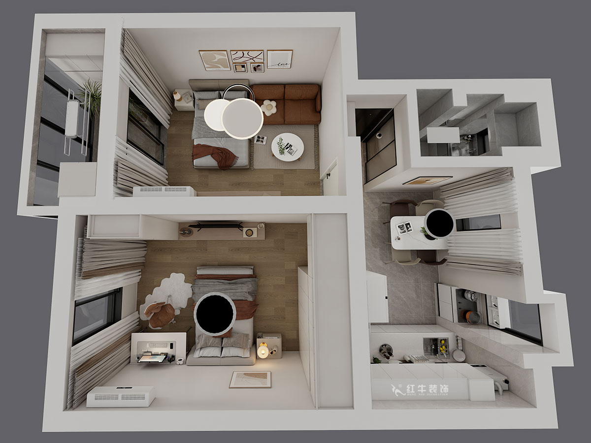 蔣琛｜瑞金路4號11-202-60㎡-簡約奶油風｜2室1廳1衛(wèi)｜二手房裝修｜定制家｜全包9萬｜00_04鳥瞰圖