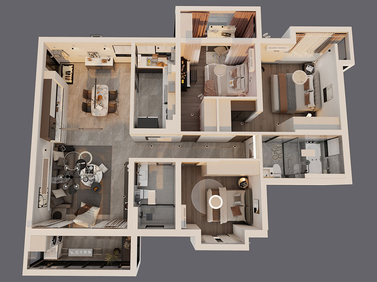 蔣?。邓{星座1-804-130㎡-現(xiàn)代簡約風格｜3室2廳2衛(wèi)｜老房裝修｜定制家｜全包19萬｜00_04鳥瞰圖