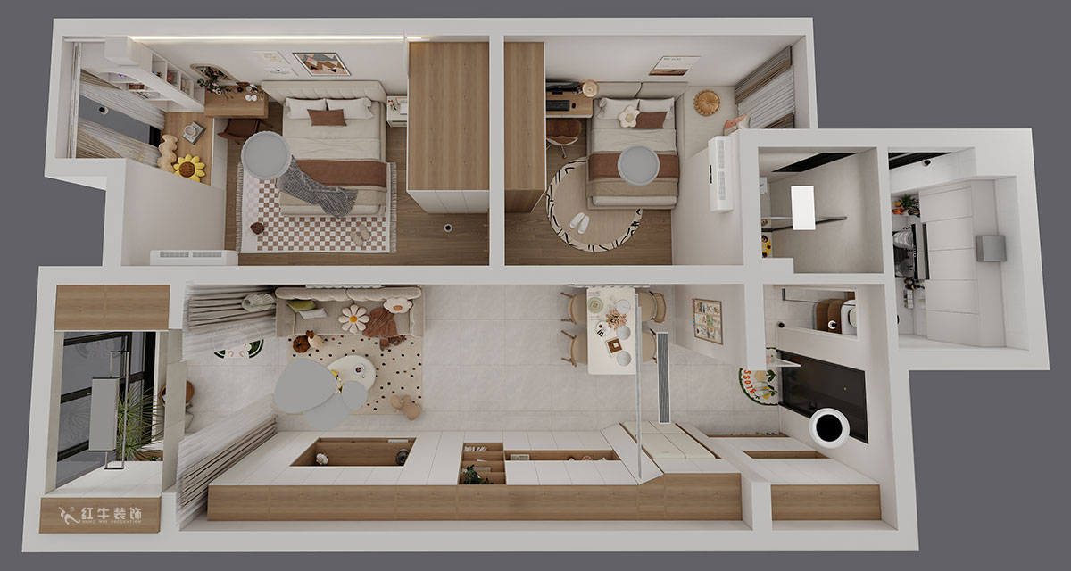 魏明花|紫楊佳園16-1102-85㎡-現(xiàn)代風格|2室1廳1衛(wèi)|二手房裝修|定制家|全包10萬|00_04鳥瞰圖