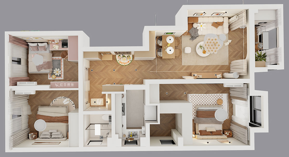 賈庭|紫金觀邸3-408-105㎡-北歐奶油風(fēng)格|3室2廳1廚2衛(wèi)|老房裝修|定制家|全包12